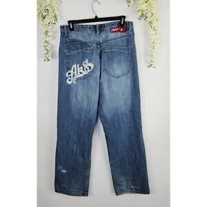 Akademiks Logo Pocket Jeans Size 36 Y2K Hip Hop Streetwear Skater Baggy Vnt